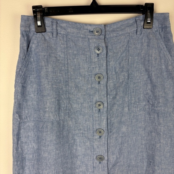 Talbots Blue Linen Button-Front Maxi Skirt Coastal Cottagecore - Picture 2 of 8